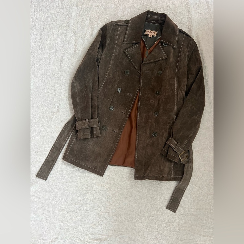 Wilsons Suede Leather Dark Brown Trench Coat